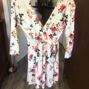 No Boundaries white floral wrap dress